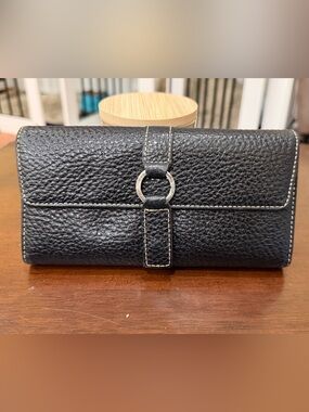 VHTF Y2K Kate Spade Black pebbled leather long wallet with silver hardware